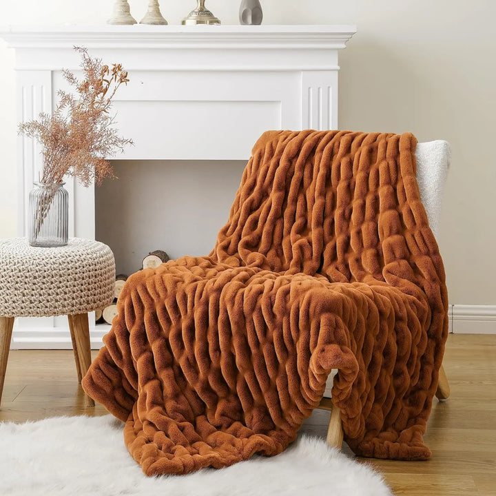 Luxurious Faux Rabbit Fur Blanket Throw