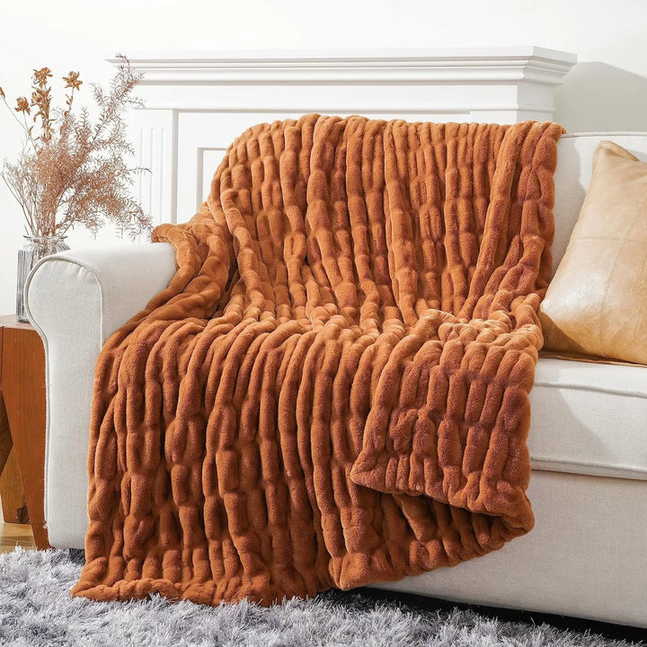 Luxurious Faux Rabbit Fur Blanket Throw