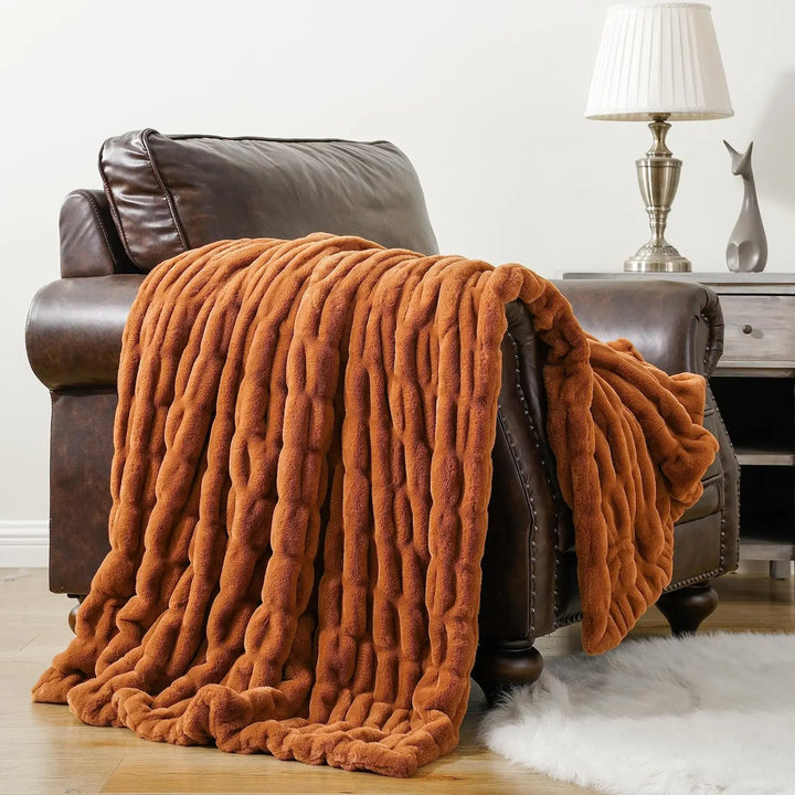 Luxurious Faux Rabbit Fur Blanket Throw